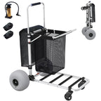 Foldable Beach Cart with Adjustable Handle and 12" Balloon Wheels, Heavy Duty Aluminum 220LBS Capacity