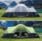 Camping Tent 10-Person-Family Tents, Parties, Music Festival Tent, Big, Easy Up, 5 Large Mesh Windows, Double Layer, 2 Room, Waterproof, Weather Resistant, 18ft x 9ft x78in