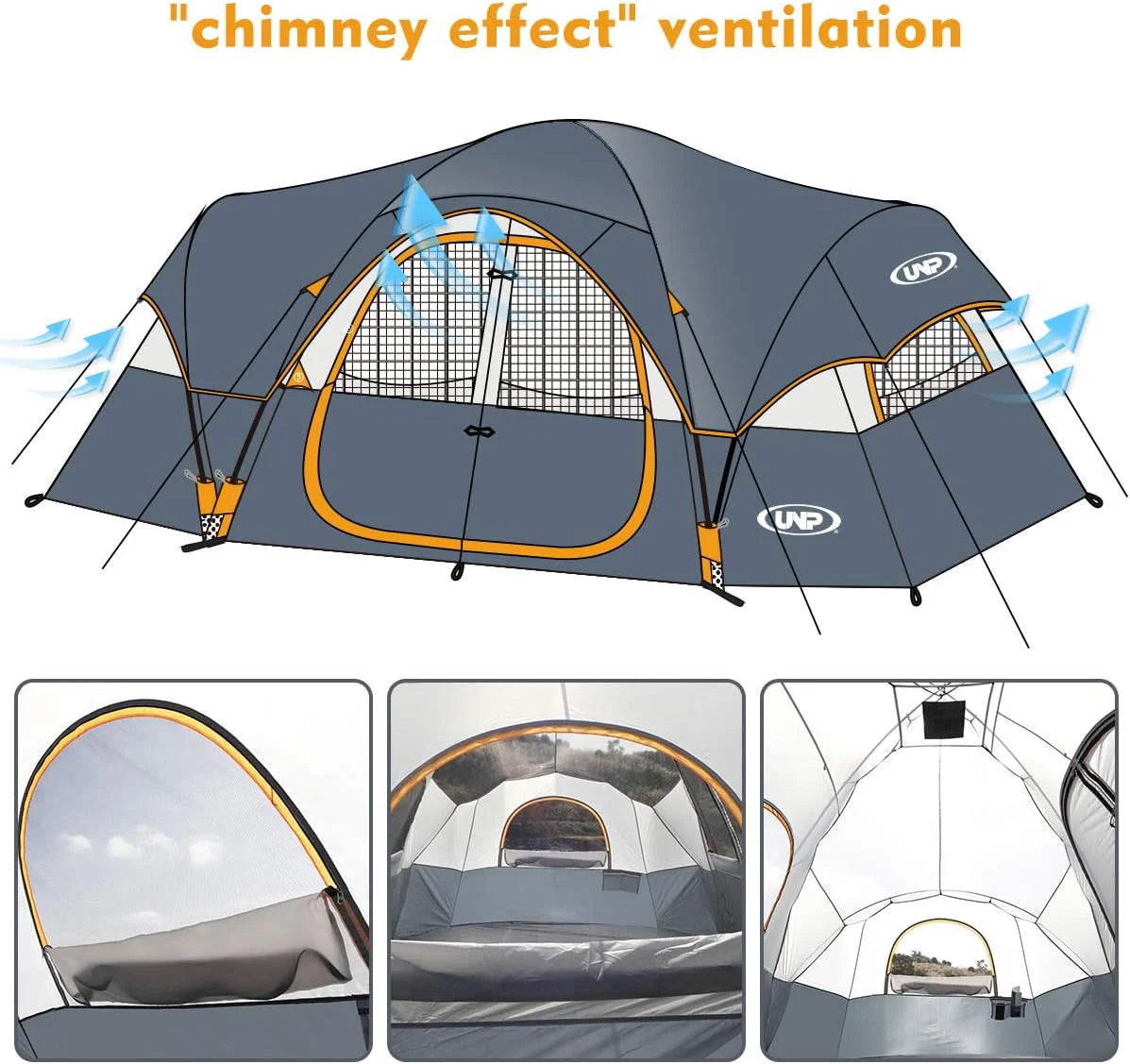 Camping Tent 10-Person-Family Tents, Parties, Music Festival Tent, Big, Easy Up, 5 Large Mesh Windows, Double Layer, 2 Room, Waterproof, Weather Resistant, 18ft x 9ft x78in