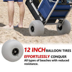 Foldable Beach Cart with Adjustable Handle and 12" Balloon Wheels, Heavy Duty Aluminum 220LBS Capacity