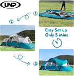 Camping Tent 10-Person-Family Tents, Parties, Music Festival Tent, Big, Easy Up, 5 Large Mesh Windows, Double Layer, 2 Room, Waterproof, Weather Resistant, 18ft x 9ft x78in