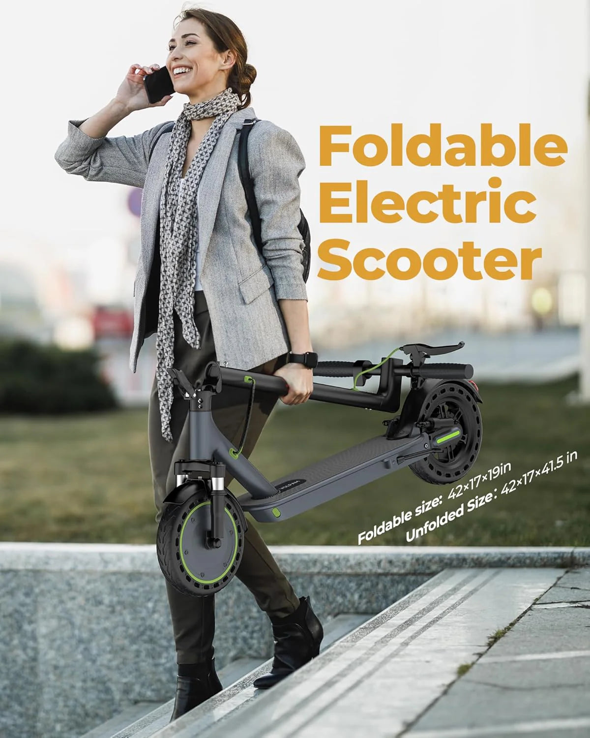 Electric Scooter - 8.5" Solid Tires, 350W Motor, Up to 19 MPH and 21-23 Miles Long-Range Portable Foldable Commuting Scooter for Adults with Double Braking System and App