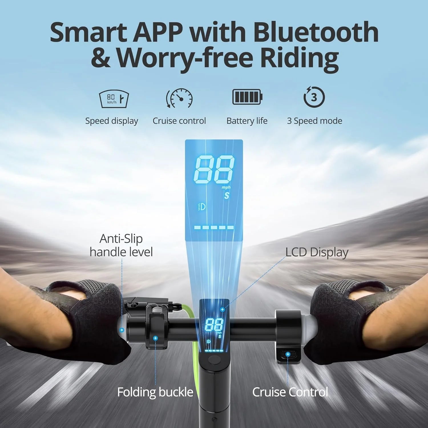 Electric Scooter - 8.5" Solid Tires, 350W Motor, Up to 19 MPH and 21-23 Miles Long-Range Portable Foldable Commuting Scooter for Adults with Double Braking System and App