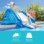 Inflatable Water Slide Swimming Pool Play Center with Built in Sprayers for Kids and Adults, Ages 6 and Up, Blue