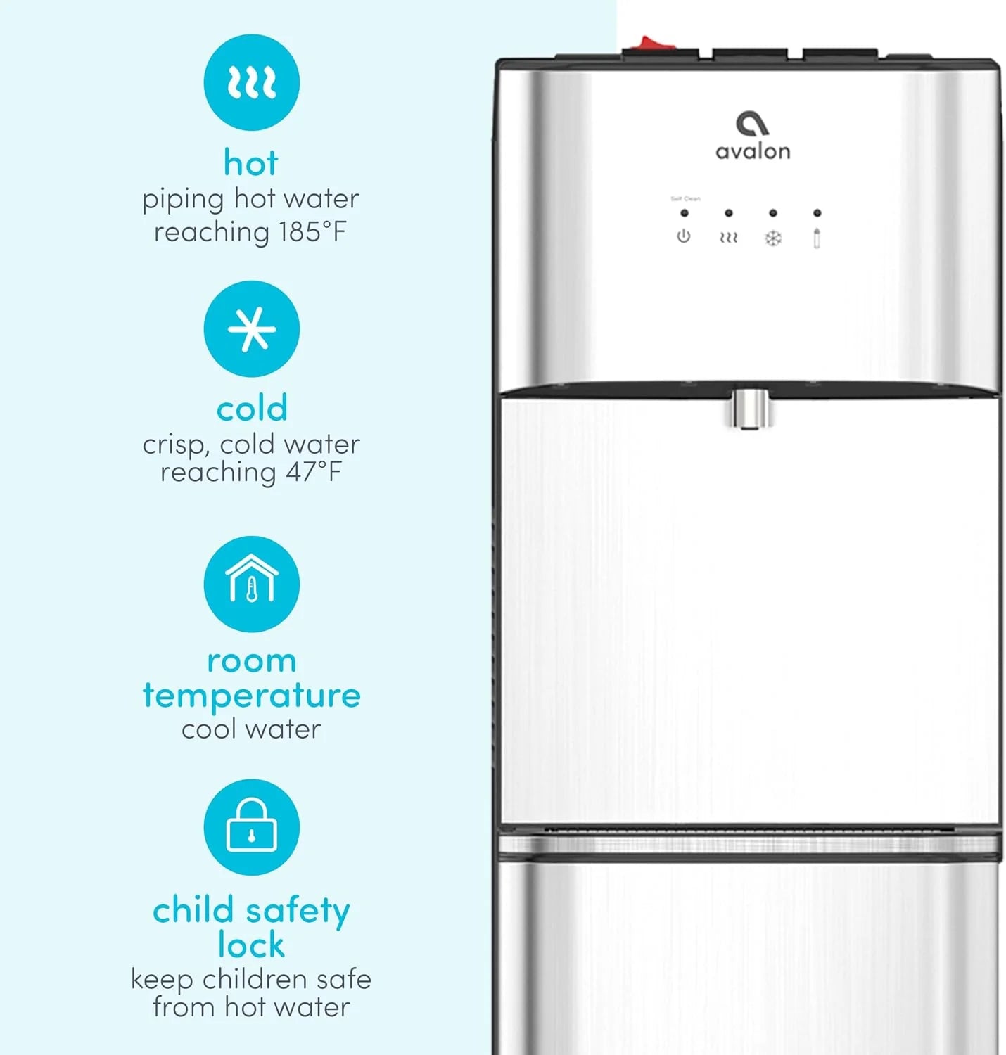 Limited Edition Self Cleaning Water Cooler Water Dispenser - 3 Temperature Settings - Hot, Cold & Room Water, Durable Stainless Steel Construction, Bottom Loading .
