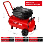 HARD Air Compressor, 10 Gallon 1.8 HP 175 PSI, 4.0CFM@90PSI, Oil Free and Maintenance Free, Portable with Large Wheels, CMXECXA0201041