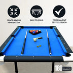 6 Ft Portable Pool Table, Adults Folding Billiards Tables for Game Room with Easy Foldable Storage, Includes Full Set of Billiard Balls, Cues, Chalk & Brush