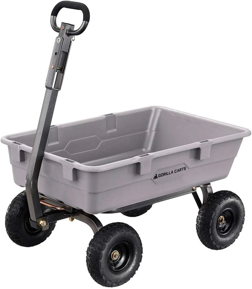 Heavy Duty Poly Utility Dump Wagon Garden Cart w/Pneumatic Tires, 6 Cu Ft - 1200 lb Capacity Outdoor Wheelbarrow for Yard, Landscaping & Gardening, Lawn Tractor or ATV Towable-Gorilla Carts