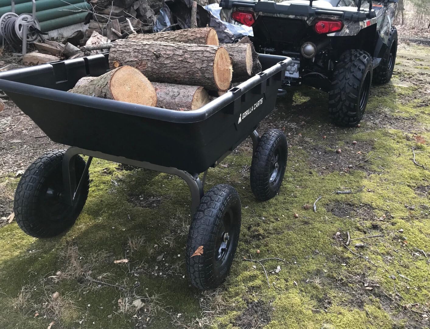 Heavy Duty Poly Utility Dump Wagon Garden Cart w/Pneumatic Tires, 6 Cu Ft - 1200 lb Capacity Outdoor Wheelbarrow for Yard, Landscaping & Gardening, Lawn Tractor or ATV Towable-Gorilla Carts