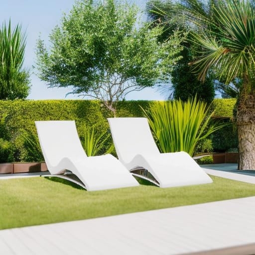 Classic White - in-Pool Chaise Lounger – Designed for Water Depths Up to 9” – Aqua Outdoors – Set of 2 – Compatible with All Pool Types - Poolside & Sun Deck Tanning