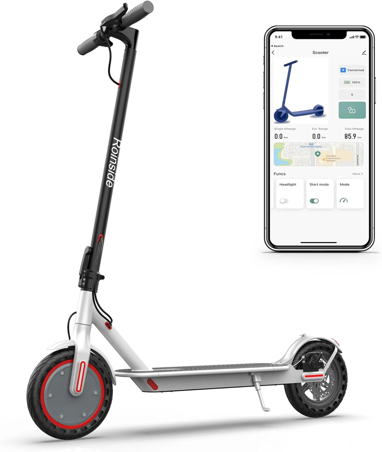 Electric Scooter - 8.5" Solid Tires, 350W Motor, Up to 19 MPH and 21-23 Miles Long-Range Portable Foldable Commuting Scooter for Adults with Double Braking System and App