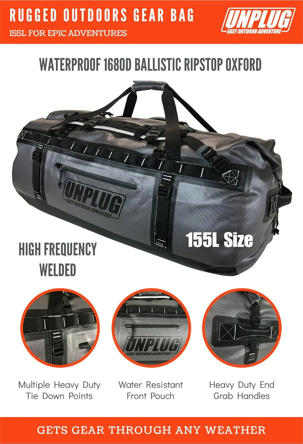 Ultimate Adventure Bag -1680D Heavy Duty Waterproof Travel Duffel Bags for Camping, Motorcycle Dry Bag, Waterproof Bags for Boating, Waterproof Duffle Backpack,Tactical Duffle Bag