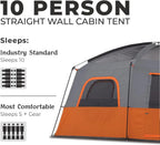 Straight Wall Cabin Tents | 10 Person / 11 Person / 12 Person Large Multi Room Family Tents for Car Camping & Outdoor Adventures
