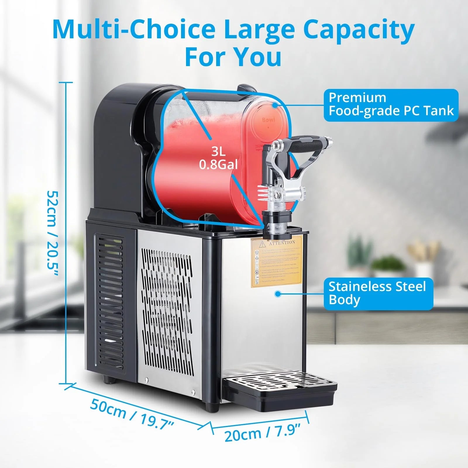 Commercial Slushie Machine 3L Stainless Steel Self-Cleaning Slushy Maker for Frozen Drinks,Snow Melting Ideal for Home,Coffee Shop,Restaurant