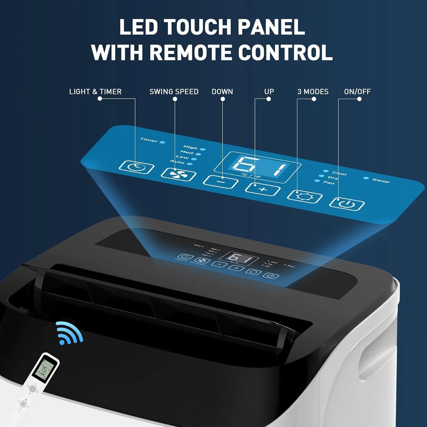 Portable Air Conditioner Cools Up to 700 Sq.Ft, 3-IN-1 Energy Efficient Portable AC Unit with Remote Control & Installation Kits for Large Room, Campervan, Office, Temporary Space