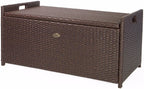 Outdoor Storage Bench Rattan Style Deck Box Wicker Patio Furniture Water Resistance w/Seat Cushion, 60-Gallon, Brown