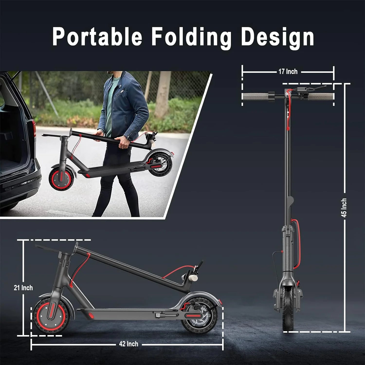 Electric Scooter - 8.5" Solid Tires, 350W Motor, Up to 19 MPH and 21-23 Miles Long-Range Portable Foldable Commuting Scooter for Adults with Double Braking System and App