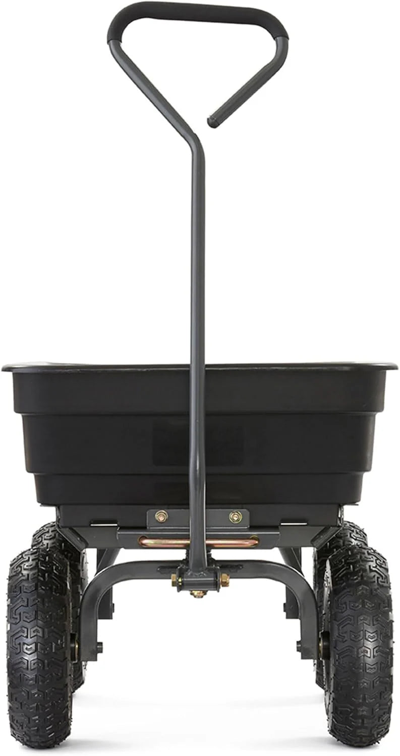 Heavy Duty Poly Utility Dump Wagon Garden Cart w/Pneumatic Tires, 6 Cu Ft - 1200 lb Capacity Outdoor Wheelbarrow for Yard, Landscaping & Gardening, Lawn Tractor or ATV Towable-Gorilla Carts