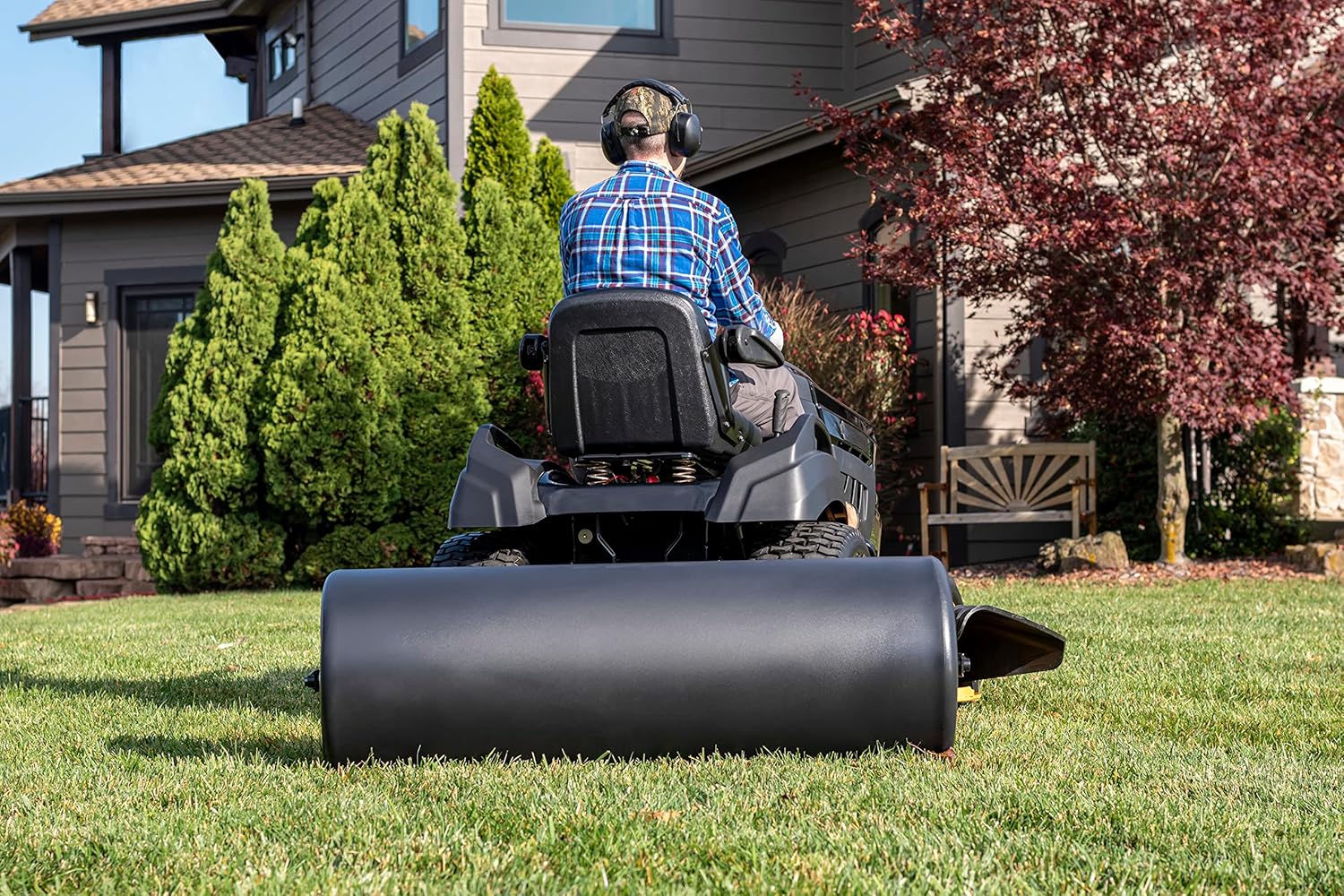 18" x 48" Tow Behind Poly Lawn Roller 550 lbs Weight with Water, Poly Drum and Steel Frame, with Plug. Designed for Lawn and Garden Tractors