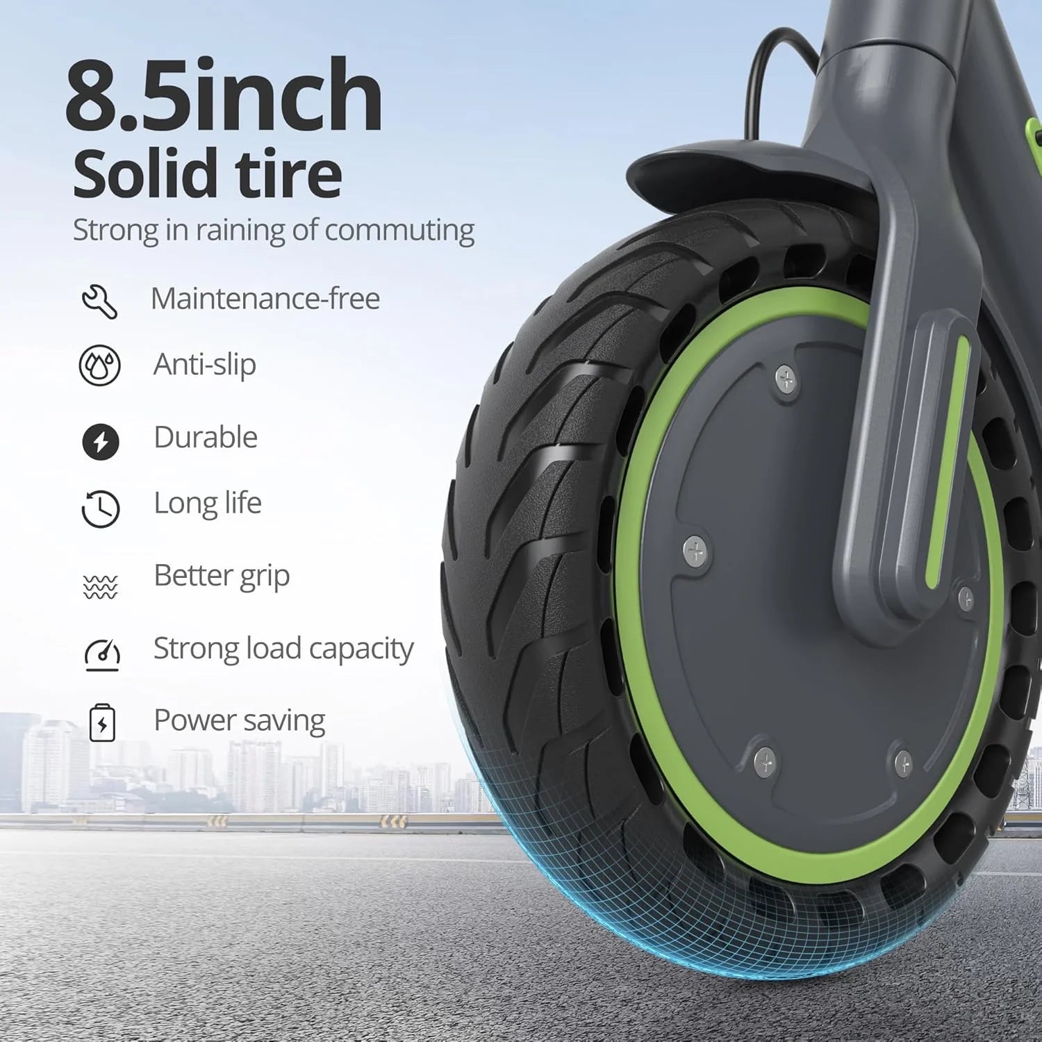 Electric Scooter - 8.5" Solid Tires, 350W Motor, Up to 19 MPH and 21-23 Miles Long-Range Portable Foldable Commuting Scooter for Adults with Double Braking System and App