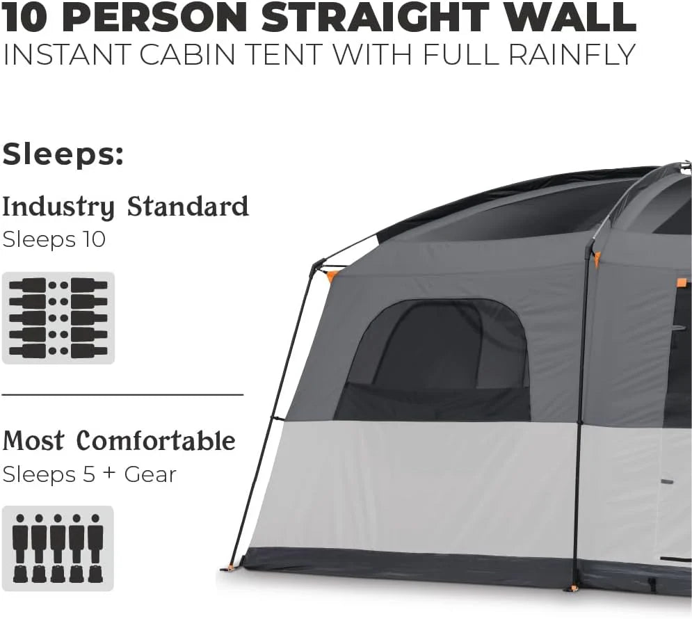 Straight Wall Cabin Tents | 10 Person / 11 Person / 12 Person Large Multi Room Family Tents for Car Camping & Outdoor Adventures
