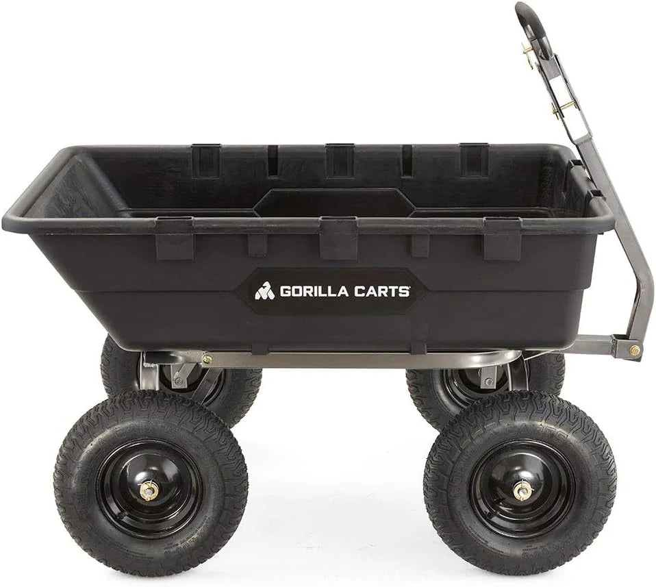 Heavy Duty Poly Utility Dump Wagon Garden Cart w/Pneumatic Tires, 6 Cu Ft - 1200 lb Capacity Outdoor Wheelbarrow for Yard, Landscaping & Gardening, Lawn Tractor or ATV Towable-Gorilla Carts