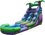 16�� Purple Tropical Lightweight Premium Commercial Grade Water Slide Inflatable with Attached Pool for Kids and Adults (with Blower), Wet Dry Use, Summer Fun