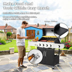 Upgraded 4 Burner BBQ Propane Gas Grill with Cast Iron Grates & Side Stove, 44,000 BTU Stainless Steel Burner Barbecue Grill for Patio, Camping, Outdoor Cooking.